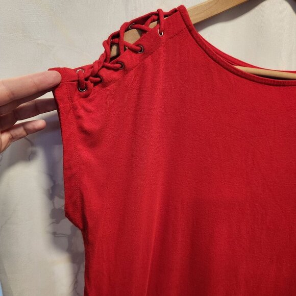 Jones New York Short Sleeve Blouse Women's M Red Lace-Up Shoulder Casual Office - Picture 4 of 8